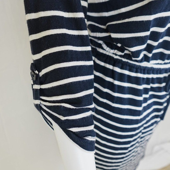 Banana Republic S Striped Knit Dress Navy White Tie Waist Summer Casual Coastal - Picture 2 of 8